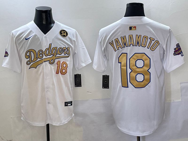 Men Los Angeles Dodgers #18 Yamamoto White Gold Game Nike 2025 MLB Jersey style 4294